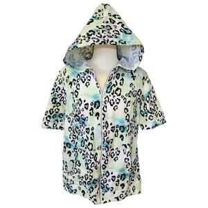 Chicos Weekends Hoodie Full Zip Animal Print Short Sleeve Jacket NWOT Size Large